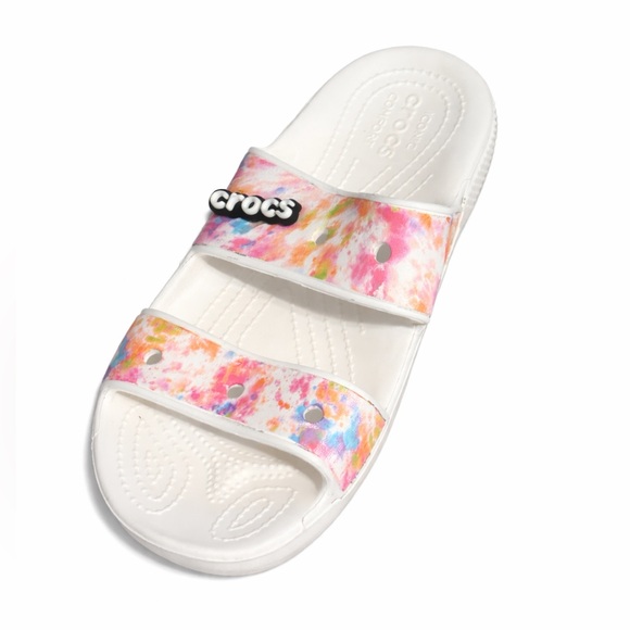 Crocs Classic Tie-Dye Graphic Slide Sandals Rainbow Swirl Women’s 9 Men’s 7 - Picture 4 of 6